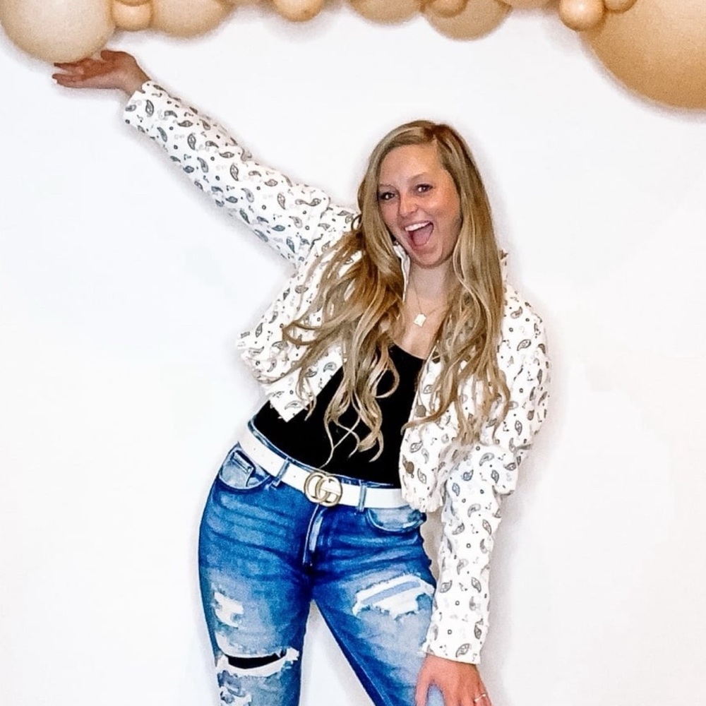 Kittenish Cropped Paisley Denim Jacket